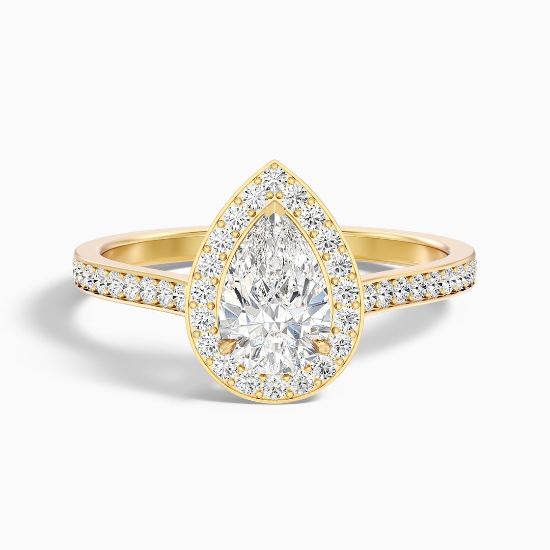 Crown Pear Halo Pave Lab Grown Engagement Ring