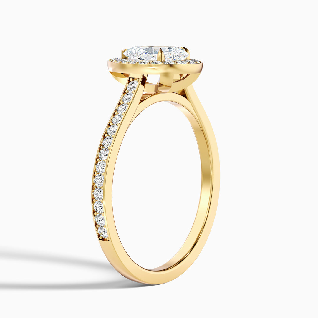 Crown Pear Halo Pave Lab Grown Engagement Ring