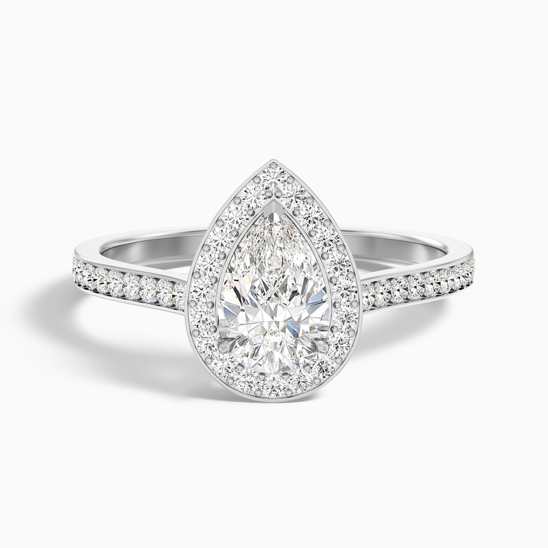 Crown Pear Halo Pave Lab Grown Engagement Ring