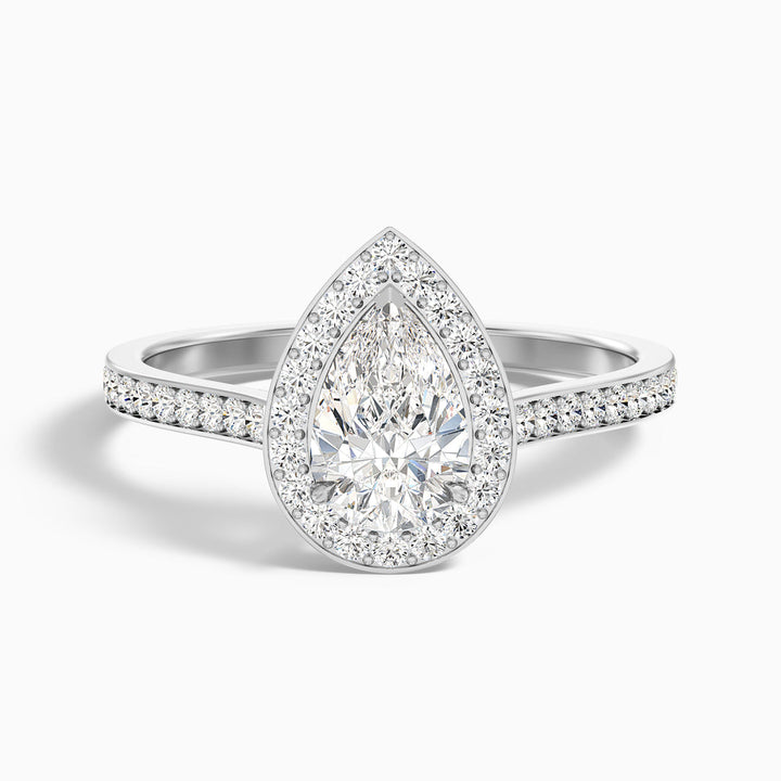 Crown Pear Halo Pave Lab Grown Engagement Ring