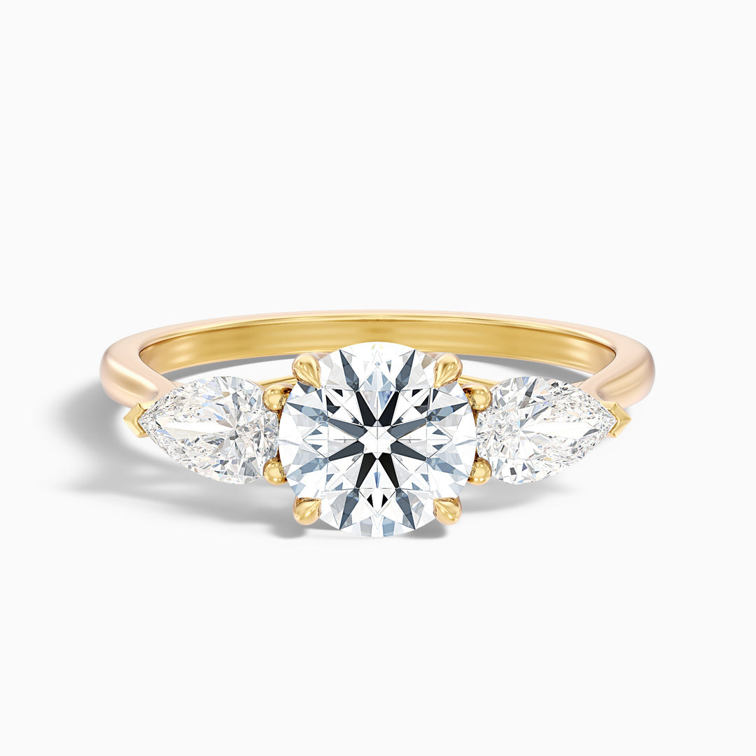 Zina Round 3 Stone Lab Grown Engagement Ring With Pear Side Stone