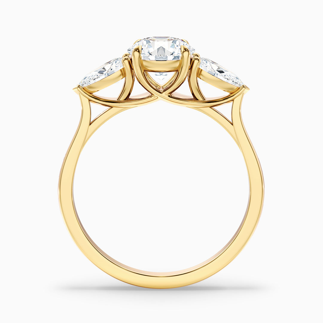 Zina Round 3 Stone Lab Grown Engagement Ring With Pear Side Stone