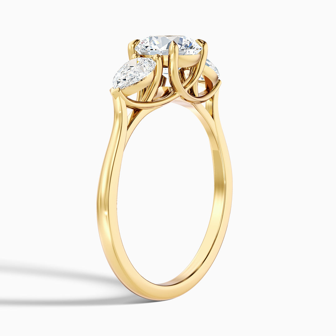 Zina Round 3 Stone Lab Grown Engagement Ring With Pear Side Stone