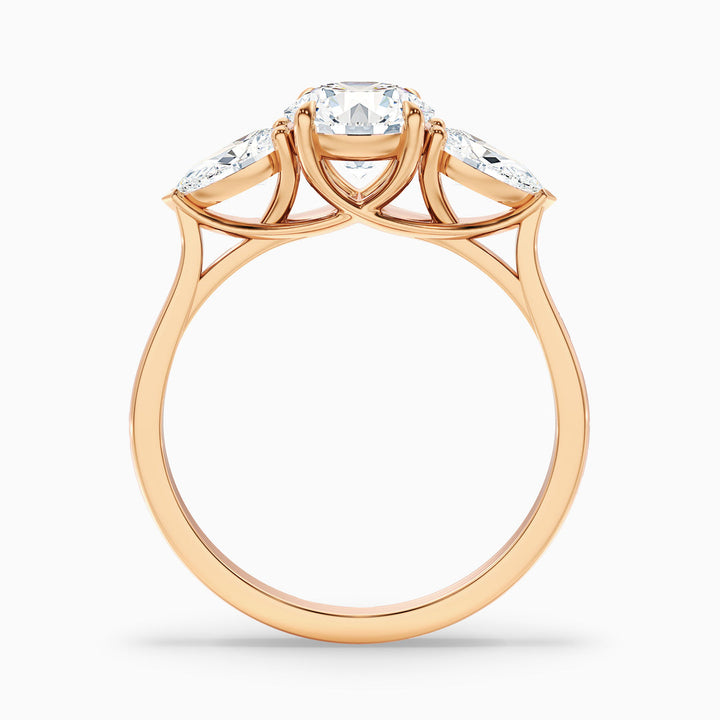 Zina Round 3 Stone Lab Grown Engagement Ring With Pear Side Stone