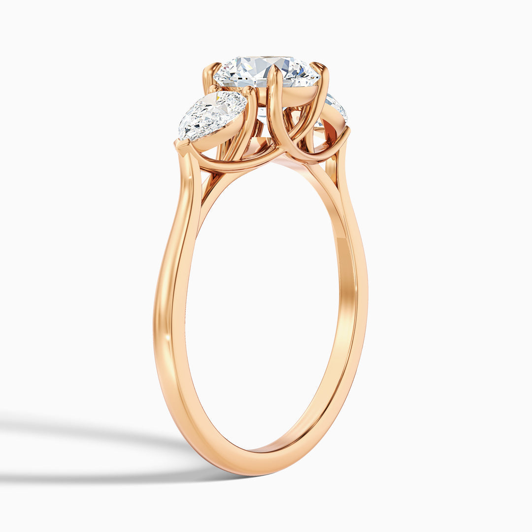 Zina Round 3 Stone Lab Grown Engagement Ring With Pear Side Stone