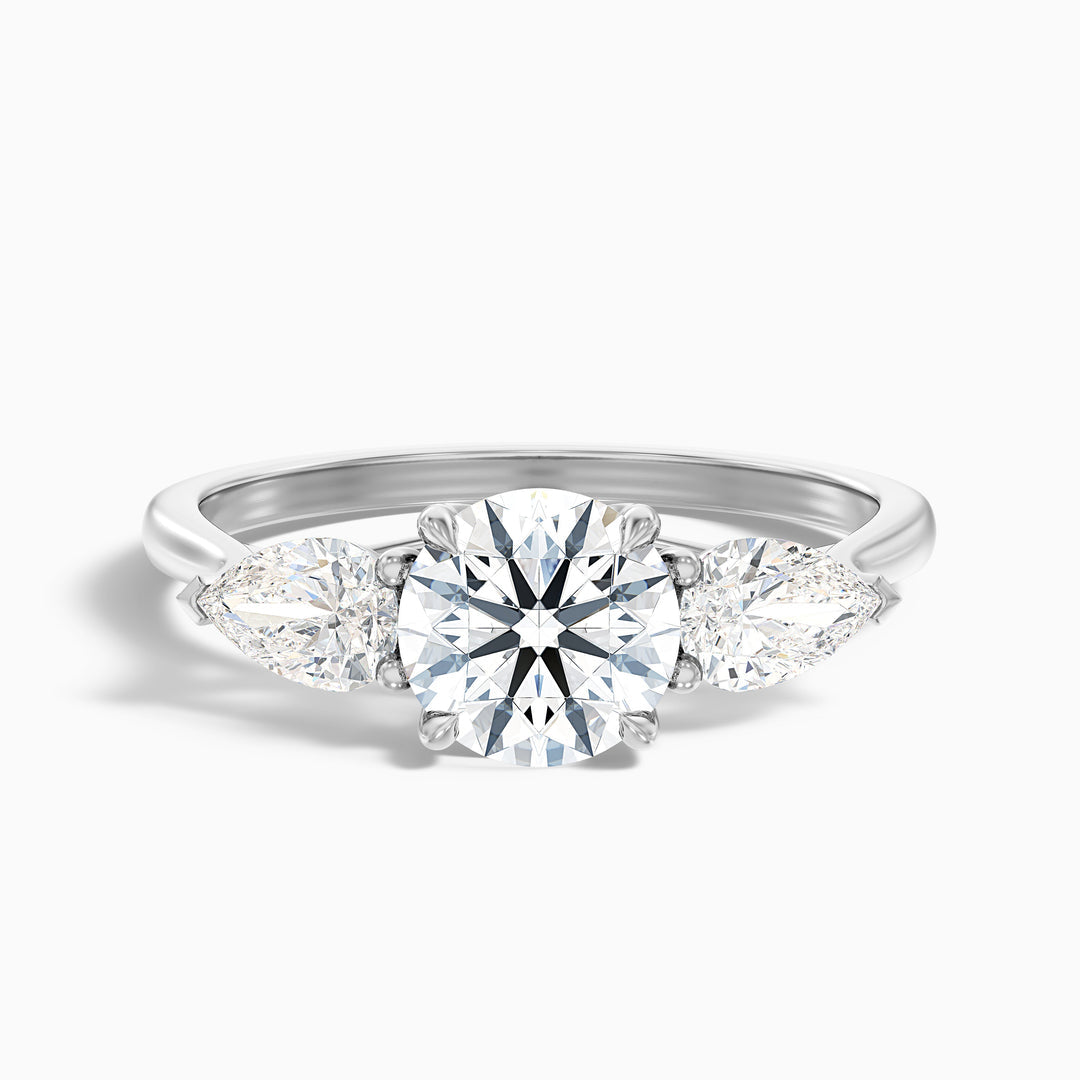 Zina Round 3 Stone Lab Grown Engagement Ring With Pear Side Stone