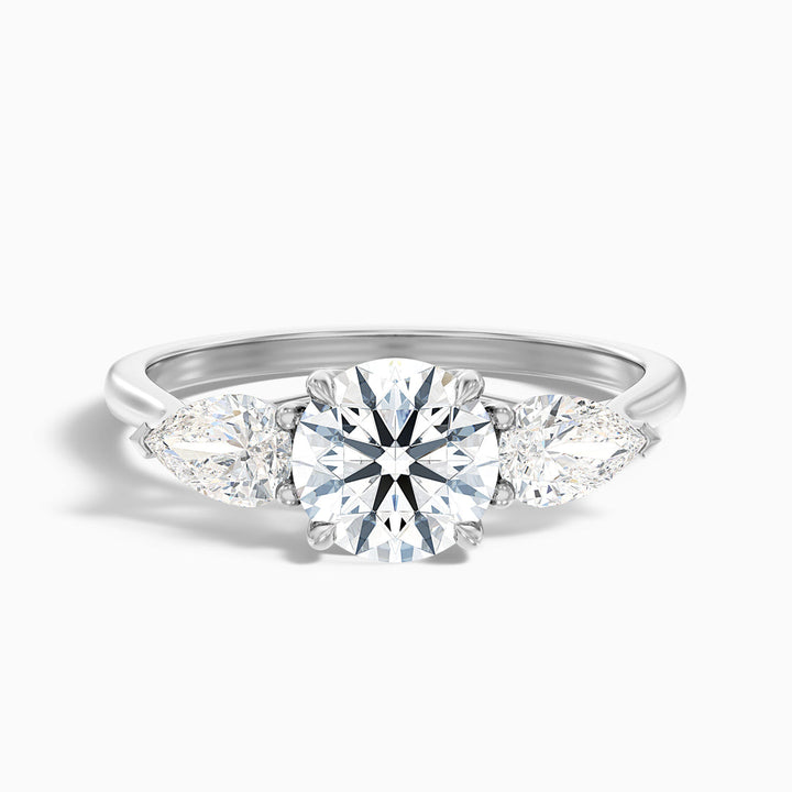 Zina Round 3 Stone Lab Grown Engagement Ring With Pear Side Stone