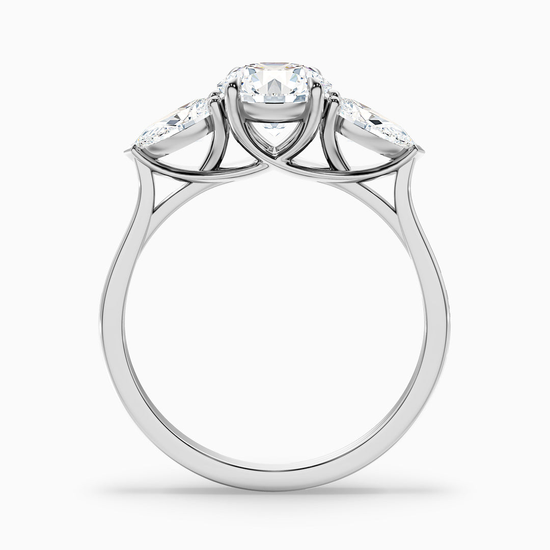 Zina Round 3 Stone Lab Grown Engagement Ring With Pear Side Stone