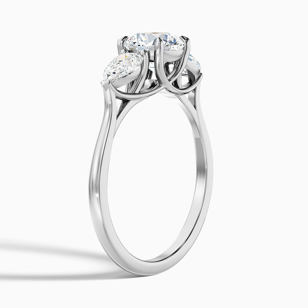 Zina Round 3 Stone Lab Grown Engagement Ring With Pear Side Stone
