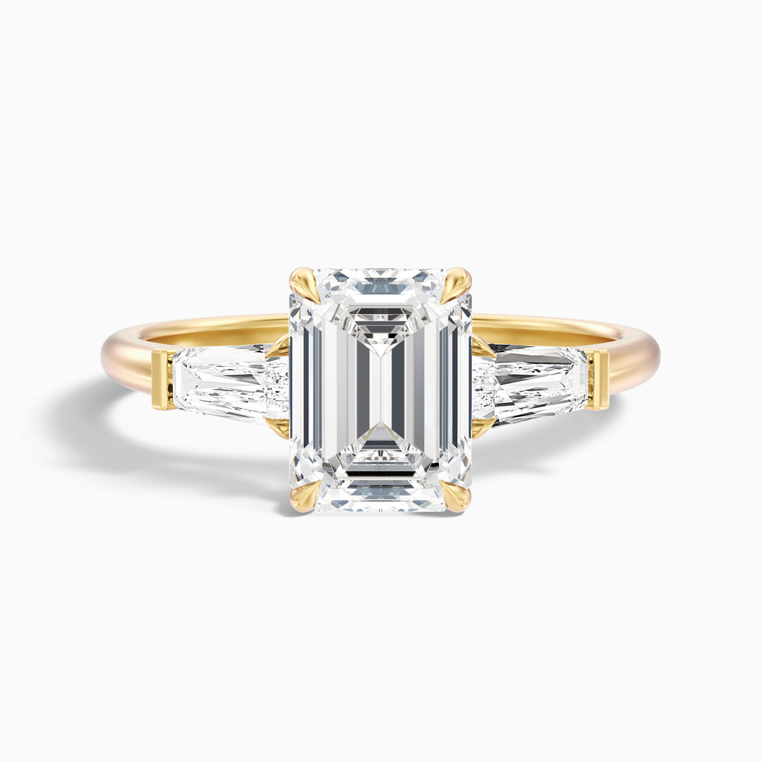 Bloom Emerald and Baguette 3 Stone Lab Grown Diamond Ring