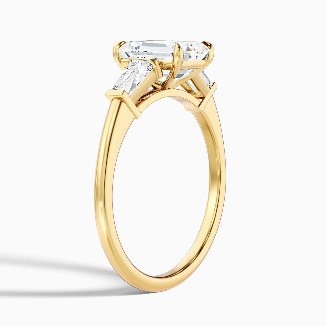 Bloom Emerald and Baguette 3 Stone Lab Grown Diamond Ring
