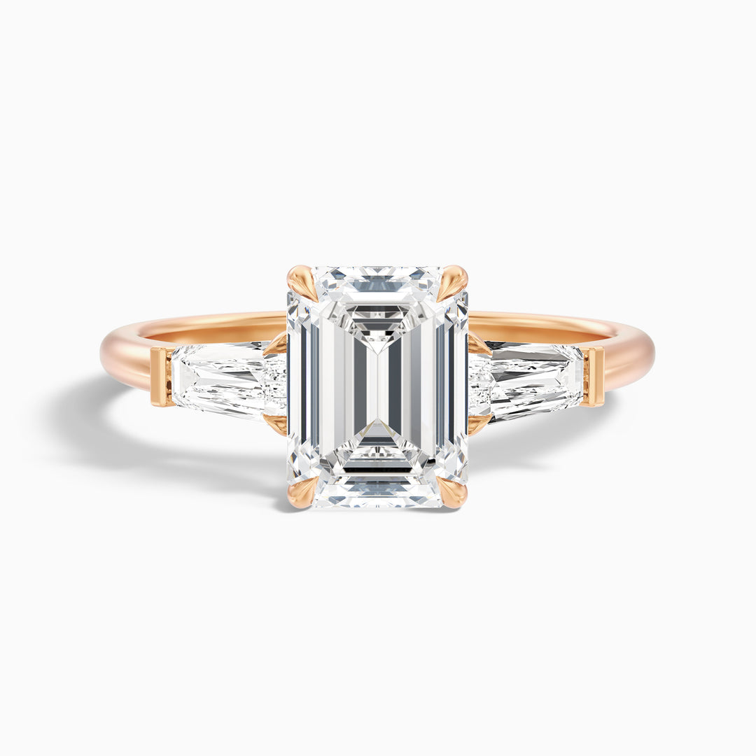 Bloom Emerald and Baguette 3 Stone Lab Grown Diamond Ring