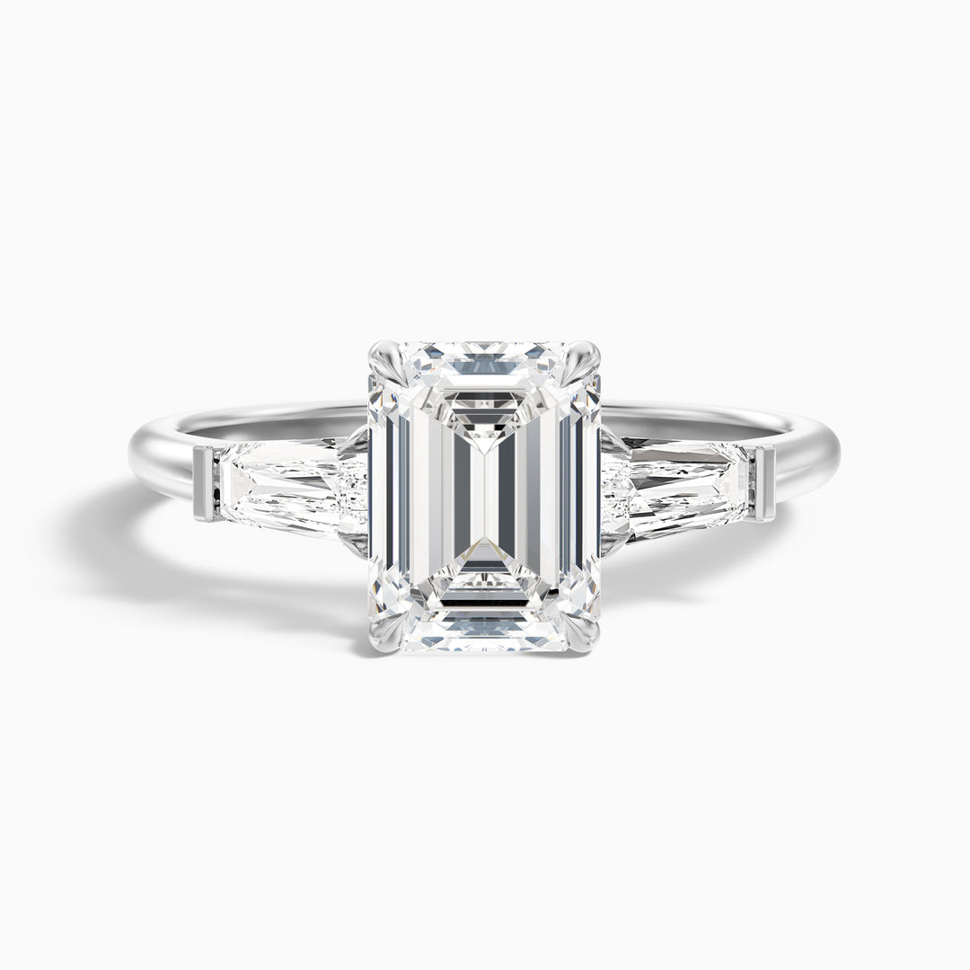 Bloom Emerald and Baguette 3 Stone Lab Grown Diamond Ring
