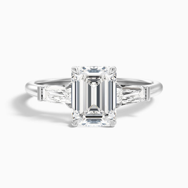 Bloom Emerald and Baguette 3 Stone Lab Grown Diamond Ring