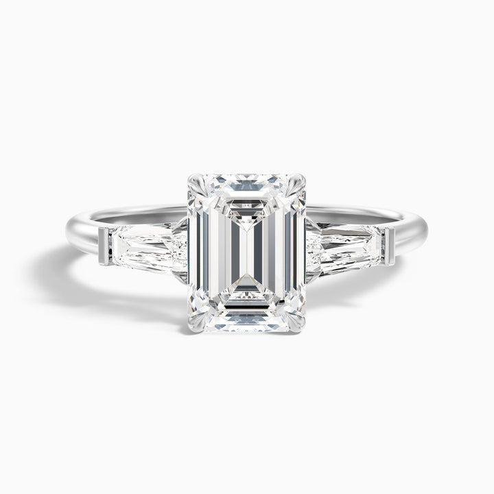 Bloom Emerald and Baguette 3 Stone Lab Grown Diamond Ring