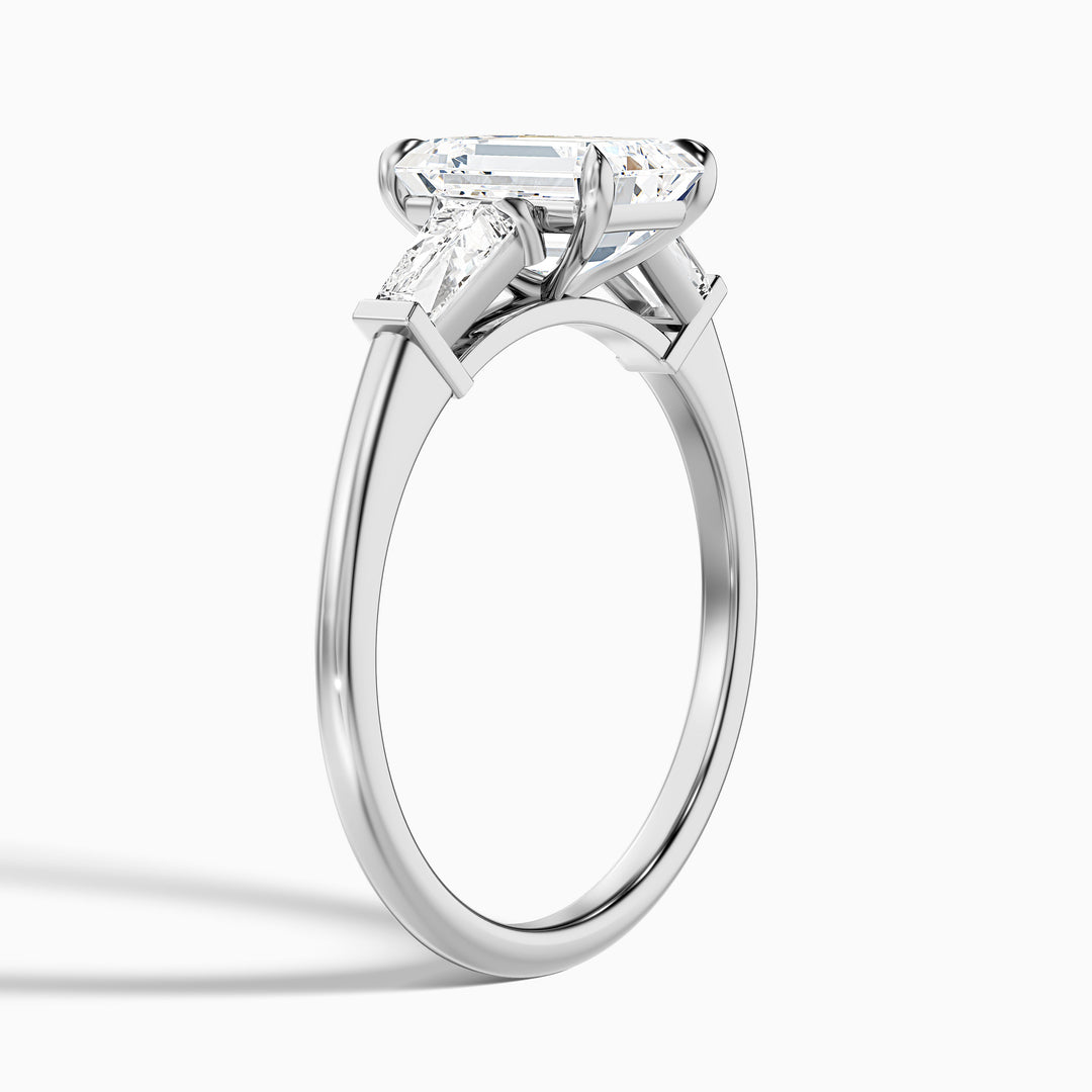 Bloom Emerald and Baguette 3 Stone Lab Grown Diamond Ring