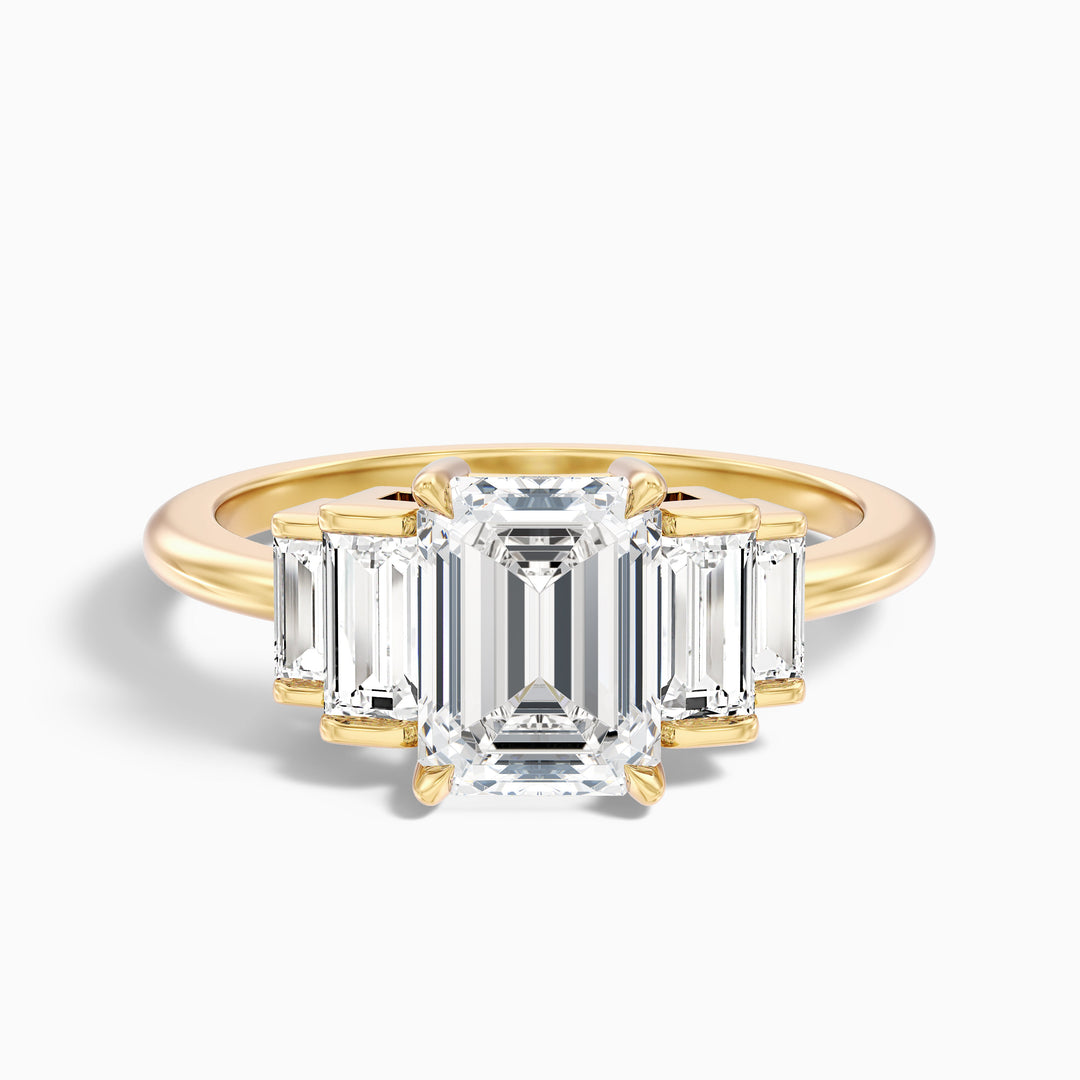 Kaia Emerald Cut With Baguette Side Stone Lab Grown Diamond Ring