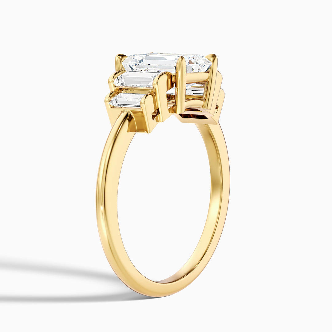 Kaia Emerald Cut With Baguette Side Stone Lab Grown Diamond Ring