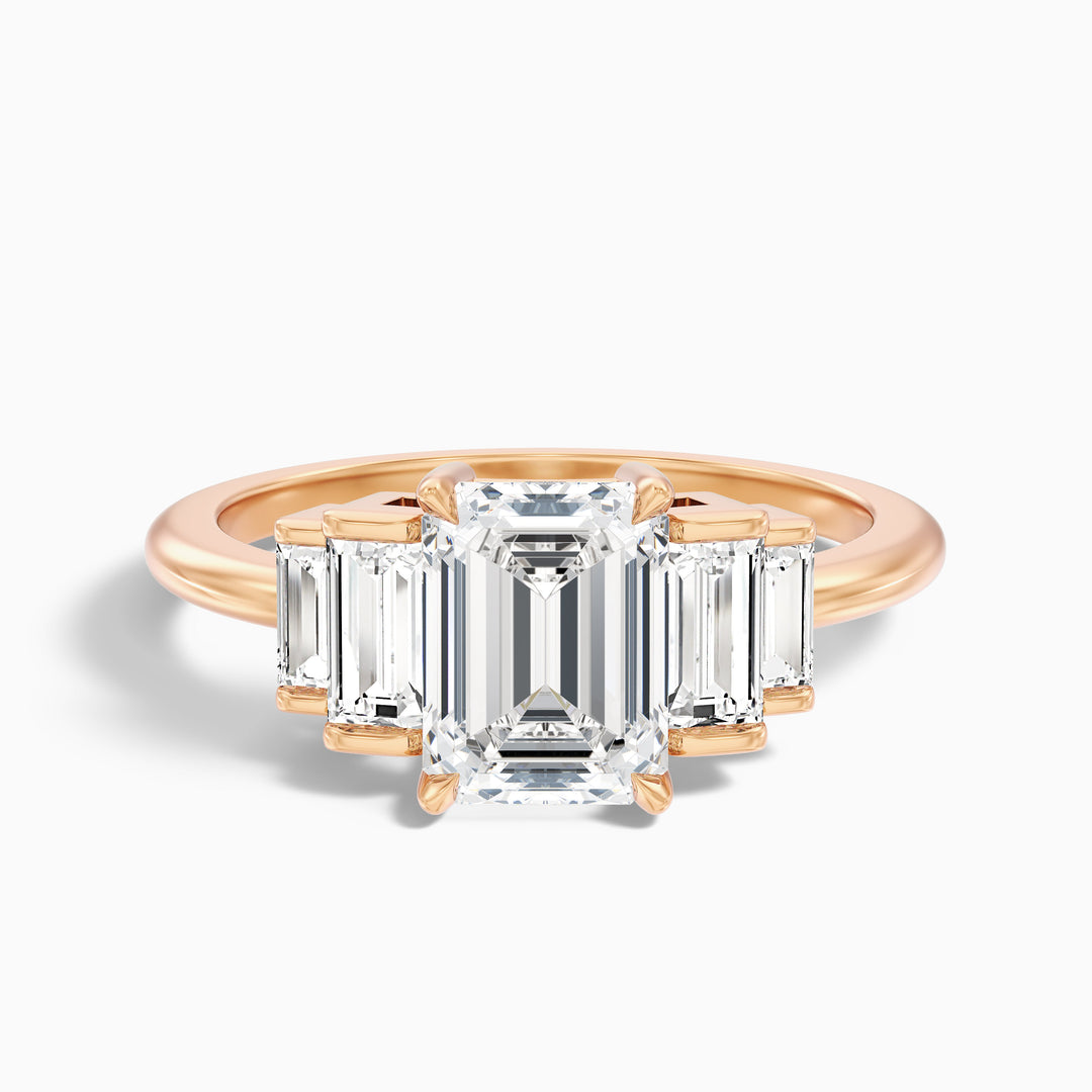 Kaia Emerald Cut With Baguette Side Stone Lab Grown Diamond Ring