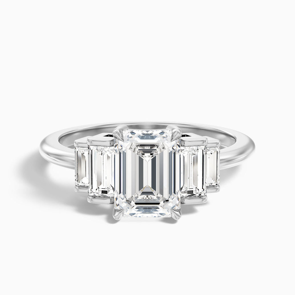 Kaia Emerald Cut With Baguette Side Stone Lab Grown Diamond Ring