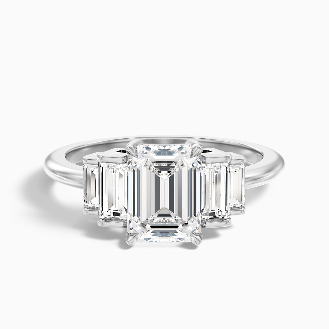 Kaia Emerald Cut With Baguette Side Stone Lab Grown Diamond Ring