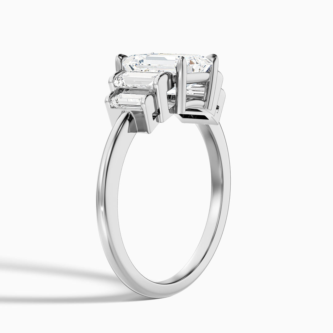 Kaia Emerald Cut With Baguette Side Stone Lab Grown Diamond Ring