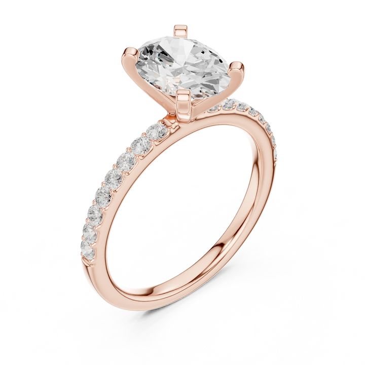 Oval Cut Diamond Pave Band Solitaire Engagement Ring