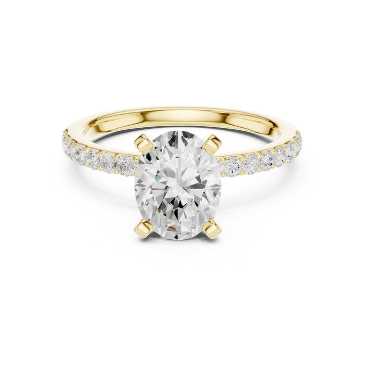 Oval Cut Diamond Pave Band Solitaire Engagement Ring