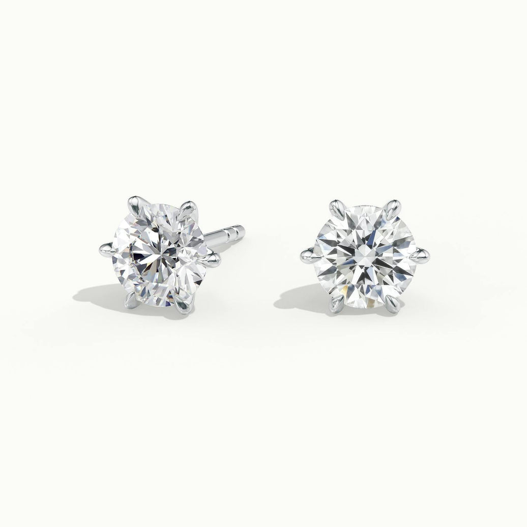 Sylverra 6 Claw Round Diamond Stud Earrings
