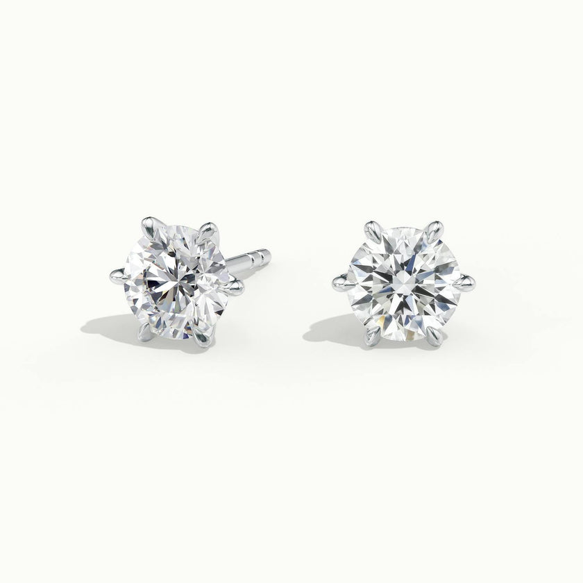 Sylverra 6 Claw Round Diamond Stud Earrings