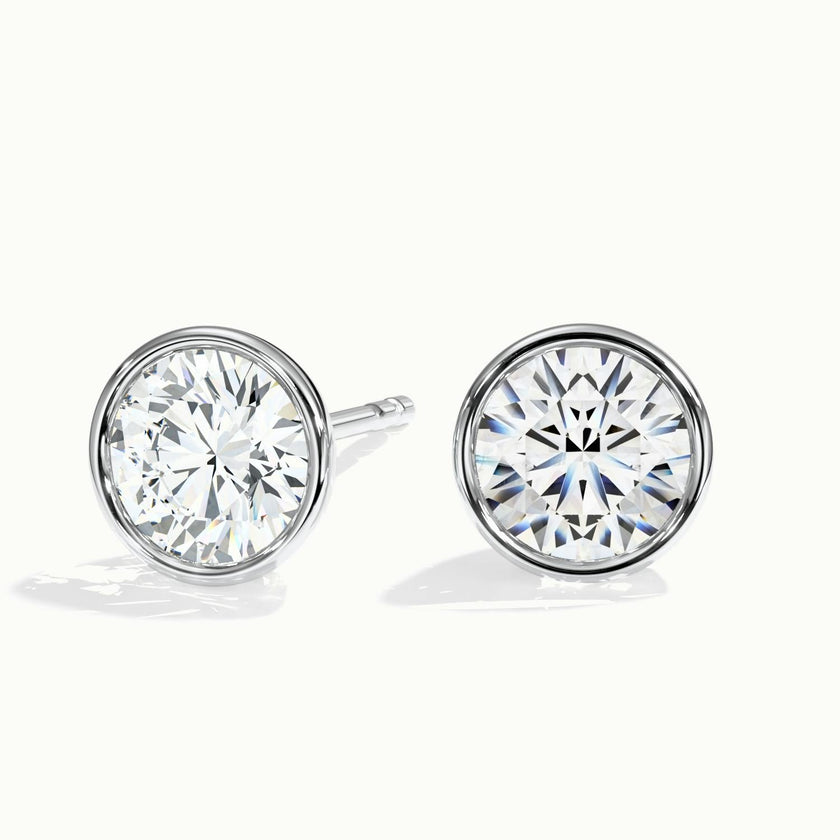 Elouira Round Diamond Bezel Stud Earrings