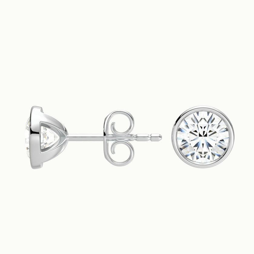 Elouira Round Diamond Bezel Stud Earrings