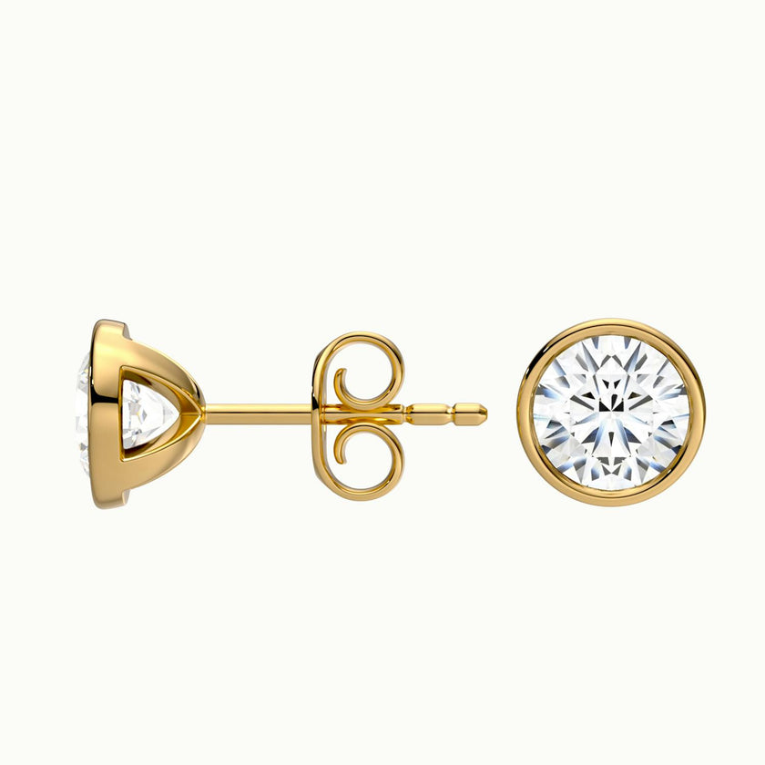 Elouira Round Diamond Bezel Stud Earrings
