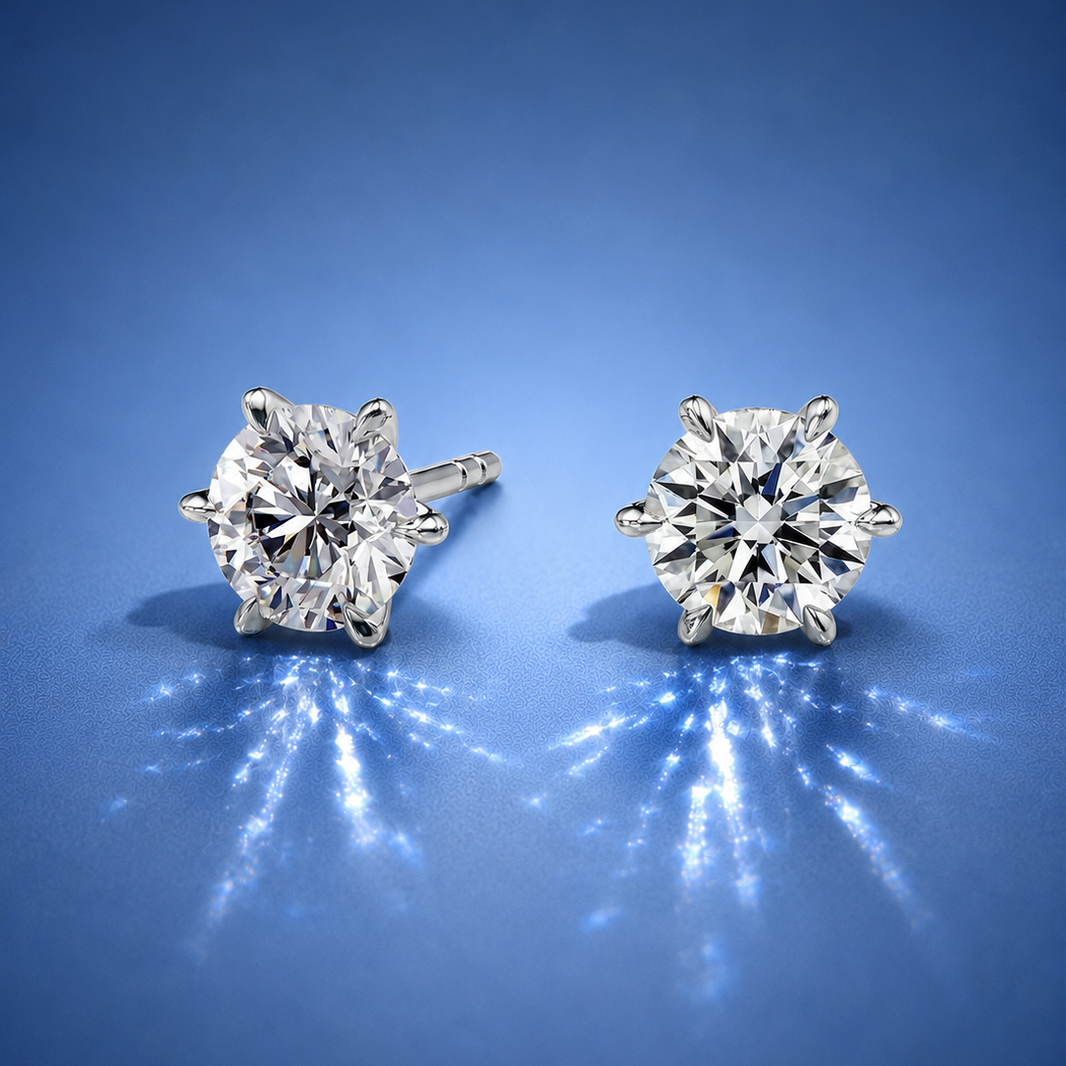 Sylverra 6 Claw Round Diamond Stud Earrings