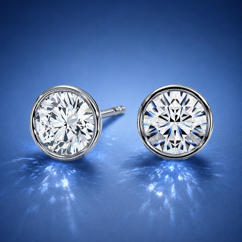 Elouira Round Diamond Bezel Stud Earrings