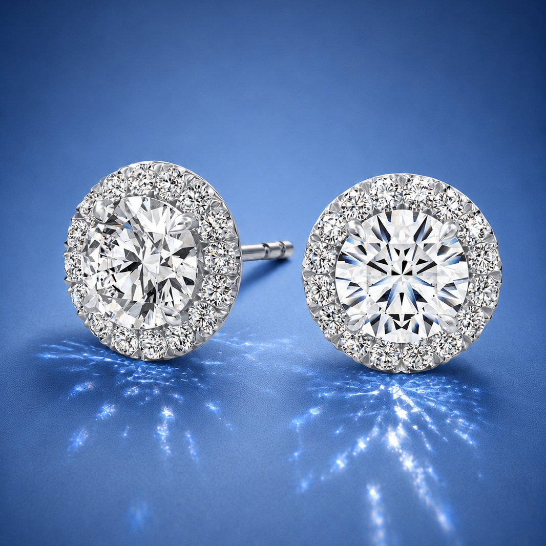 Elanisse Round Diamond Halo Stud Earrings