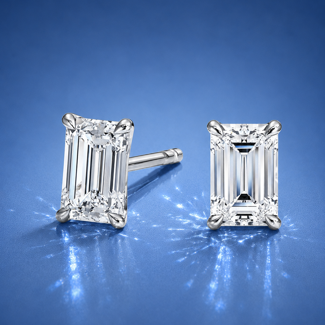 Celenora Emerald Diamond Stud Earrings