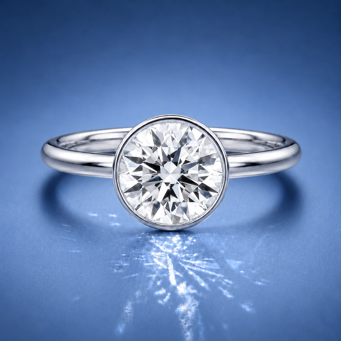 Lunaria Round Bezel Engagement Ring