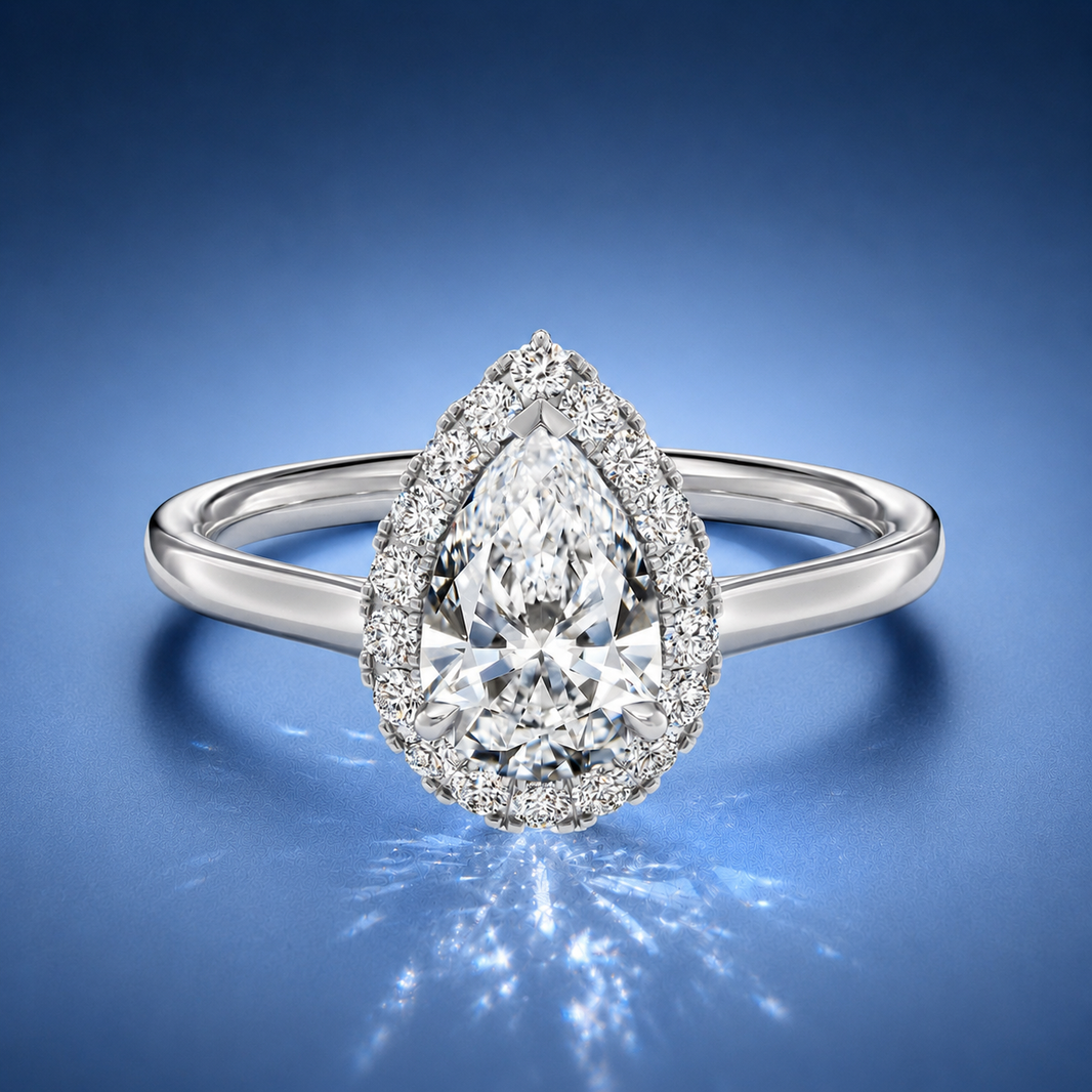 Calista Pear Halo Engagement Ring