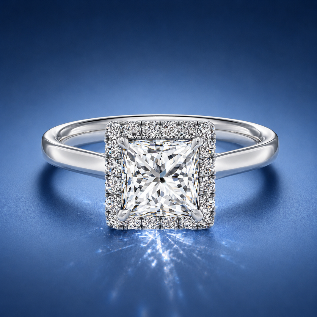 Calista Princess Halo Engagement Ring