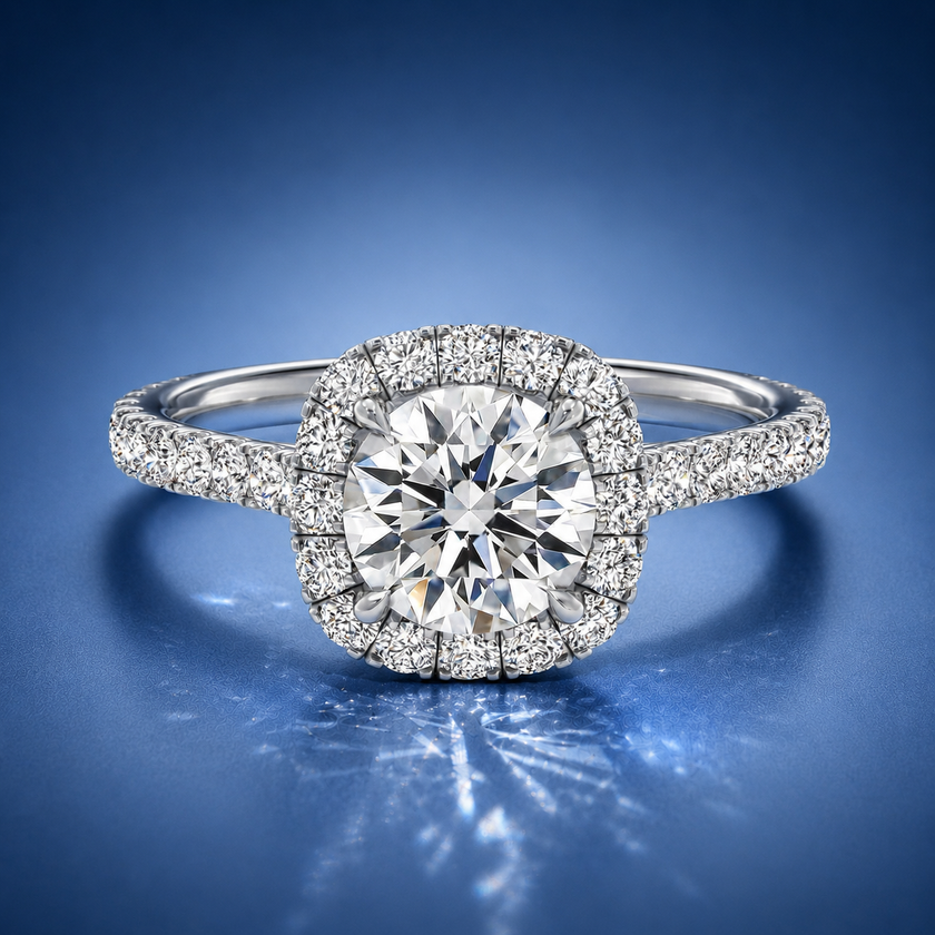 Zephyra Round Pavé Halo Engagement Ring