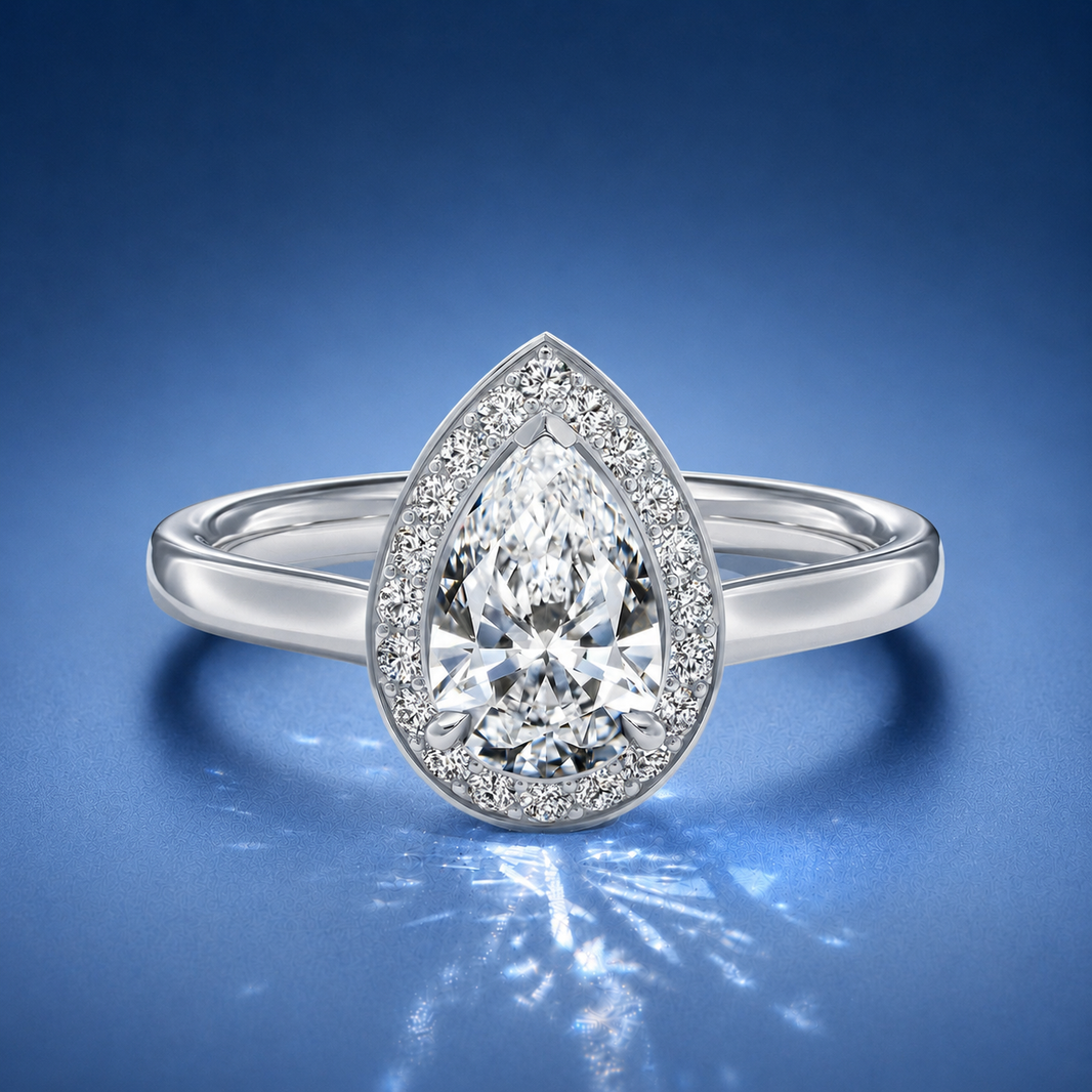 Elarisse Pear Halo Engagement Ring