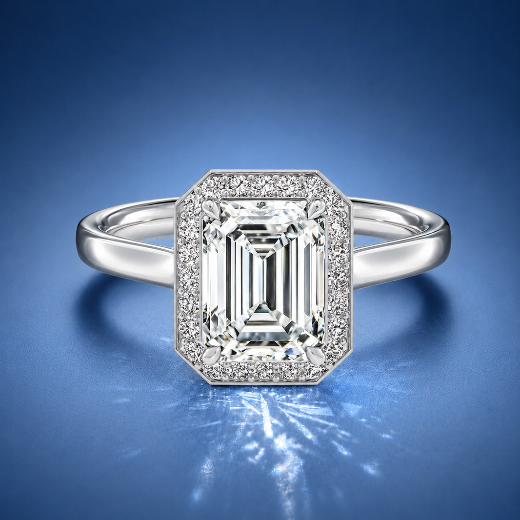 Elarisse Emerald Halo Engagement Ring