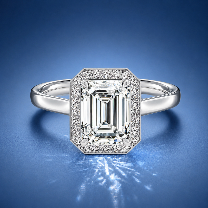 Elarisse Emerald Halo Engagement Ring