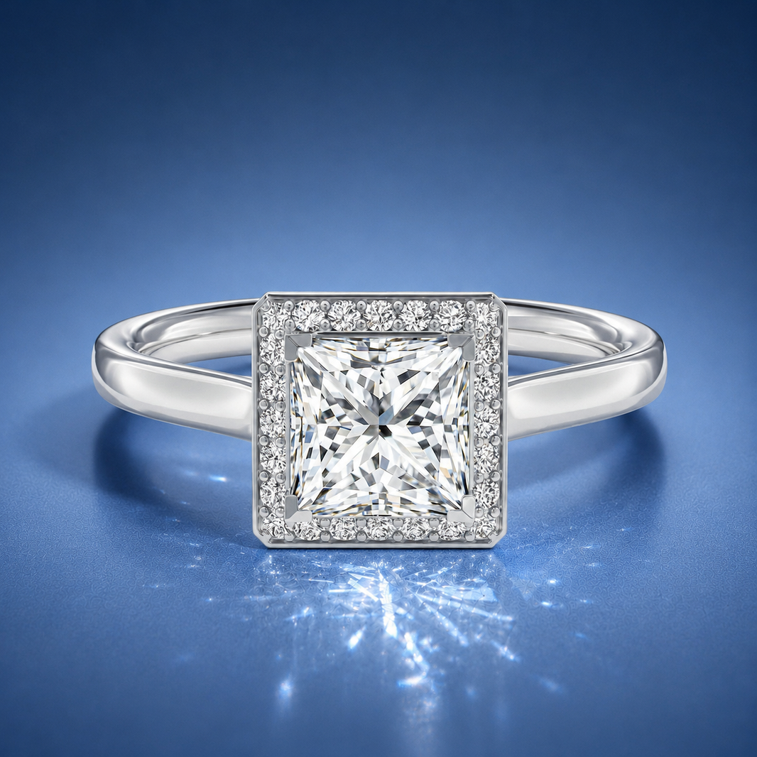 Elarisse Princess Halo Engagement Ring