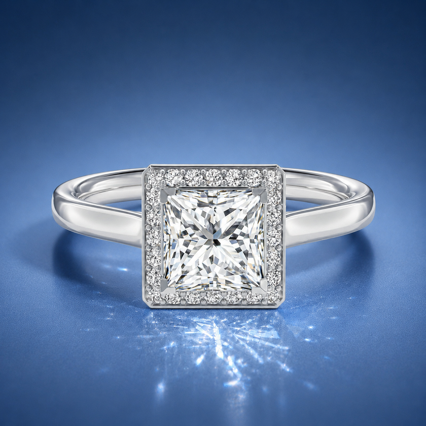 Elarisse Princess Halo Engagement Ring