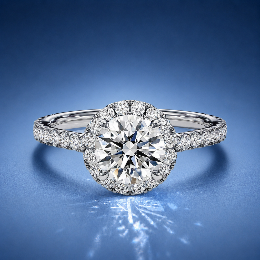 Solara Round Pavé Halo Engagement Ring