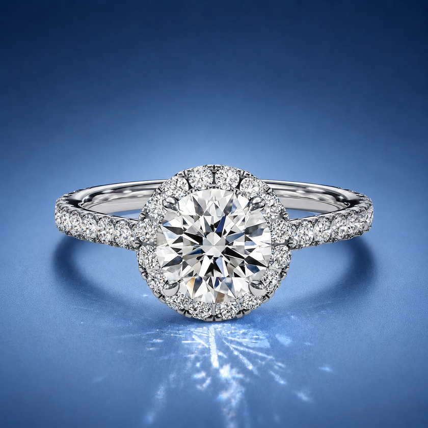Solara Round Pavé Halo Engagement Ring