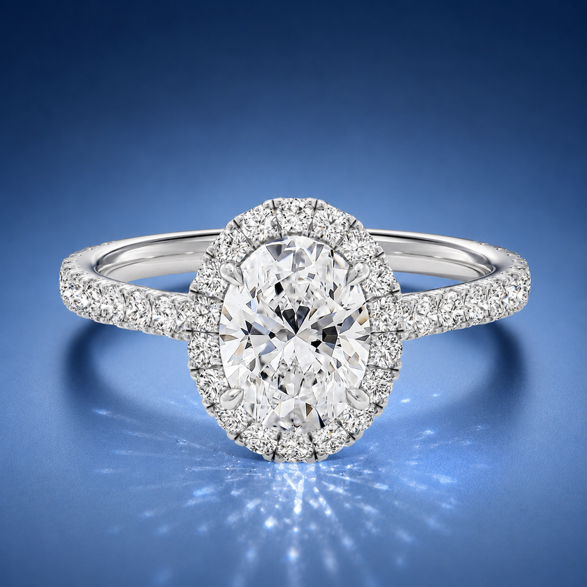 Solara Oval Pavé Halo Engagement Ring