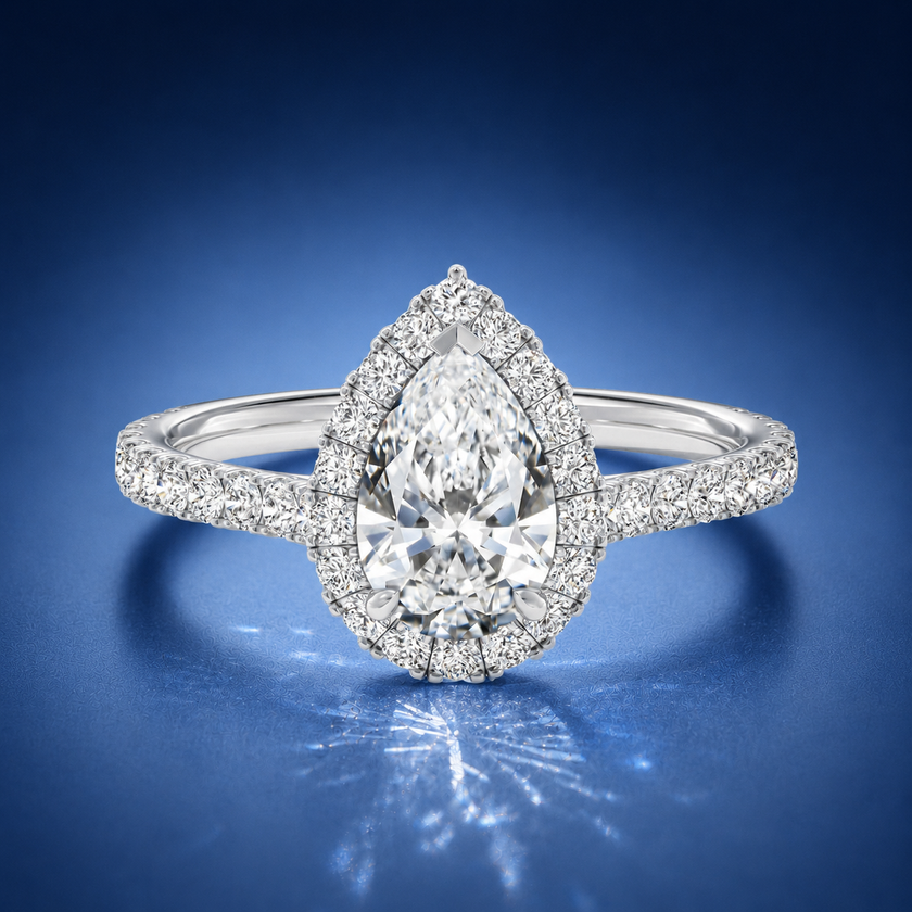 Solara Pear Pavé Halo Engagement Ring